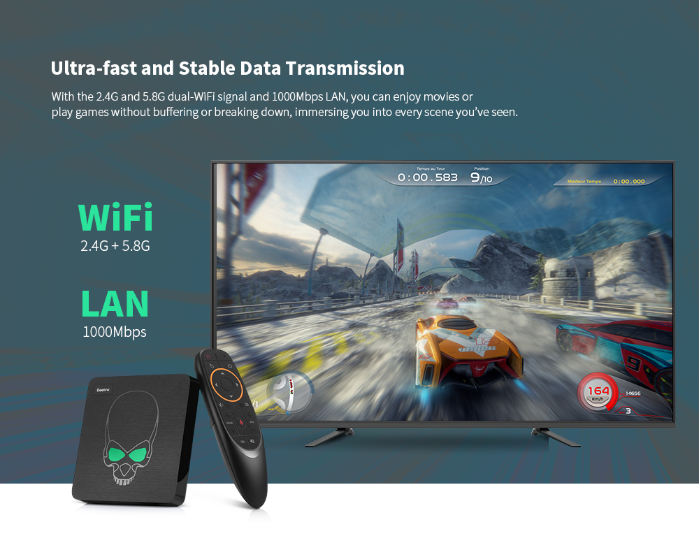 Beelink GT - King Most Power TV Box Amlogic S922X / Android 9.0 / 4GB DDR4 + 64GB ROM / Support 2.4G Voice Remote Control / 4K 60fps / 2.4G + 5.8G WiFi / 1000Mbps / 2 x USB3.0